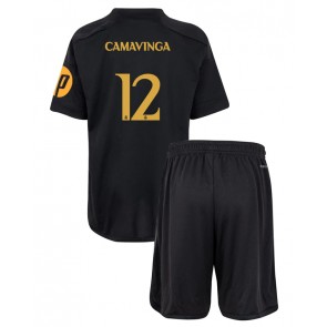 Real Madrid Eduardo Camavinga #12 Tredjeställ Barn 2023-24 Kortärmad (+ Korta byxor)